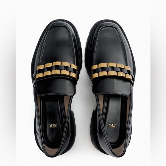 NWT. Zara Black Embellishes Track-Sole Flat Loafers. Size 6,5. 8 - Picture 5 of 13